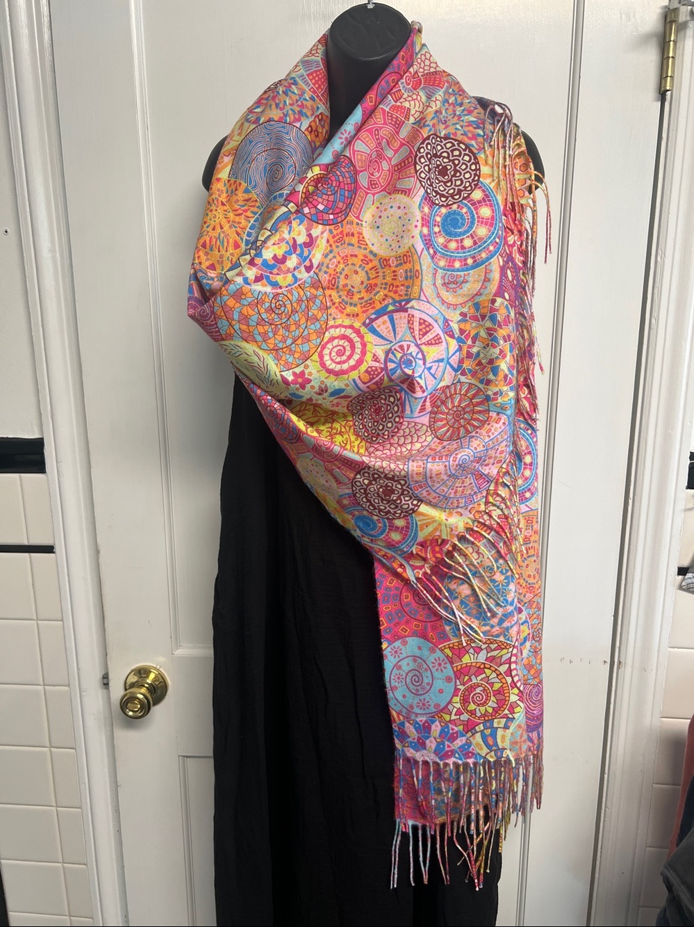 Vibrant Multicolor Patterned Fringe Scarf Wrap